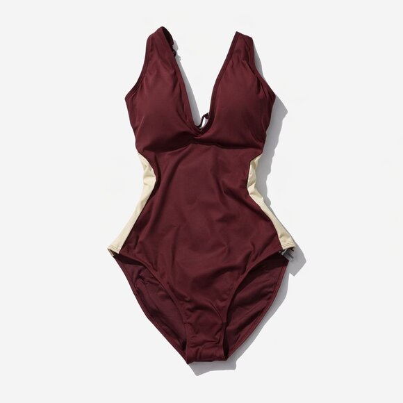 TA3 Other - TA3 Plungey Contour One Piece Swimsuit Dark Cherry/Oat Medium X-Long Shaping NWT